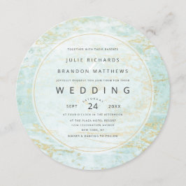 Moderna marmor i Oceanen med Guld Circle Bröllop Inbjudningar