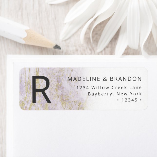 Moderna marmor i Violet med Guld Returadress Etikett (Insitu)