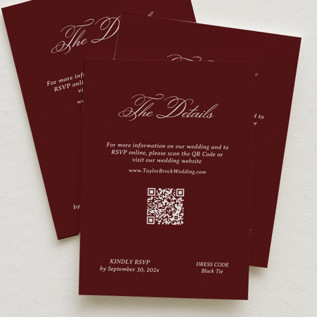 Moderna Maroon Bröllopsdetaljer Qr-kod Tilläggskort (Skapare uppladdad)