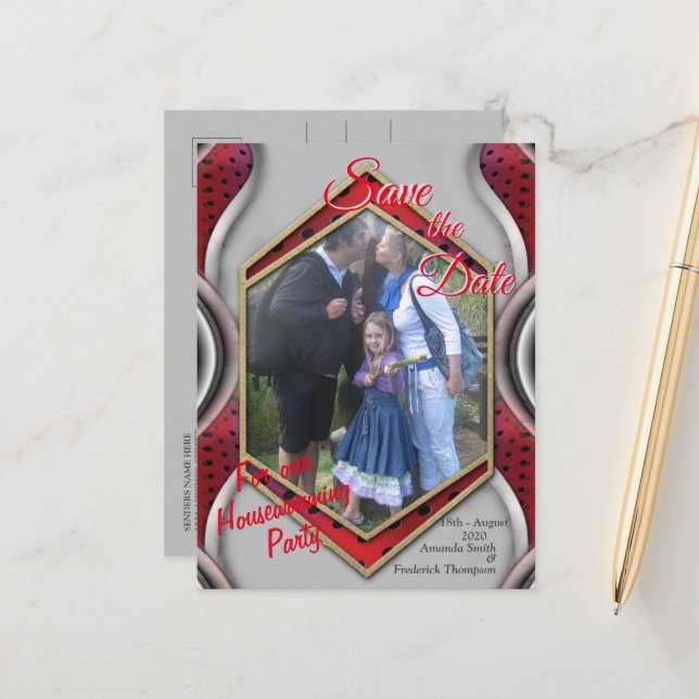 Moderna Metalliska 3D Röda Grå Textur Utseende Meddelande Vykort (Fram/Back In Situ)