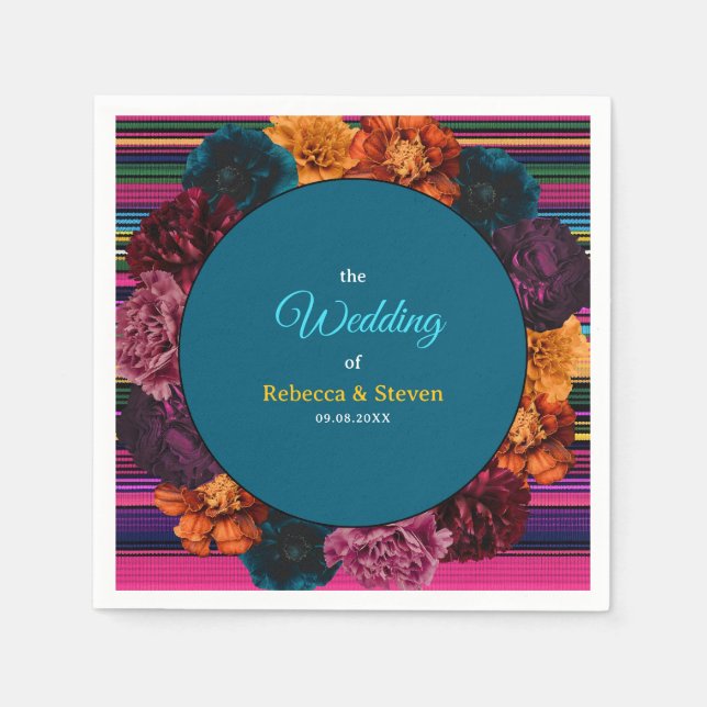 Moderna mexikanska blommor bröllop pappersservett (Framsidan)