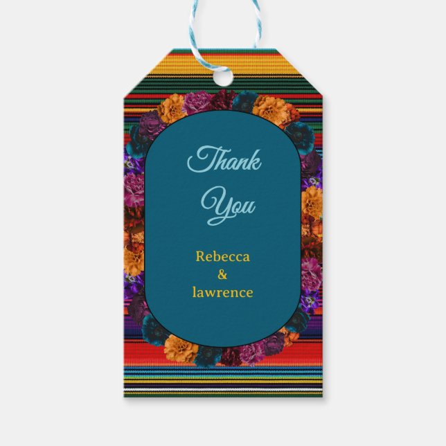 Moderna mexikanska blommor bröllop presentetikett (Framsidan)