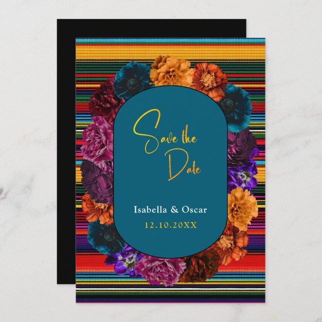 Moderna mexikanska blommor bröllop spara datumet (Fram/baksida)
