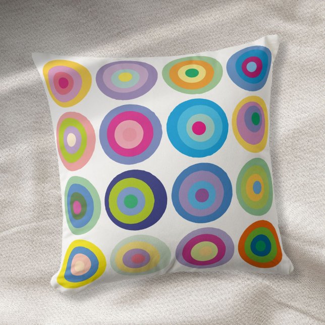 Moderna Mid Century Cirklar Mönster Färgglada Kudde (Modern Mid Century Circles Pattern Colorful Throw Pillow)