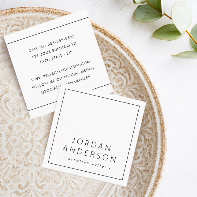Moderna minimala tunna ramar vita eller valfri fär fyrkantigt visitkort (Modern minimal thin borders white or any color square business card)