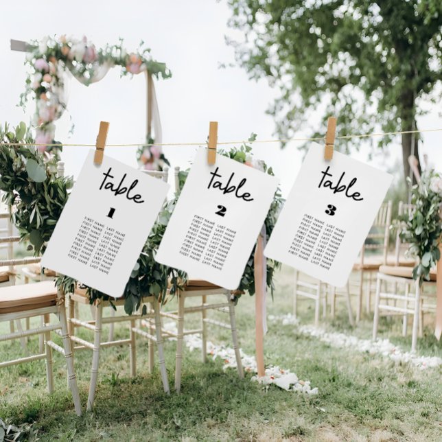 Moderna, minimala vita säteskort för bröllop bordsnummer (wedding seating chart cards)