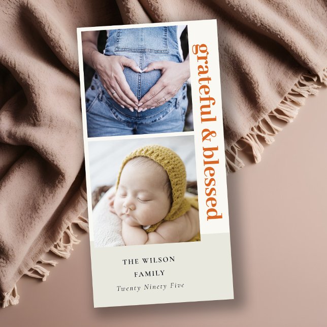 Moderna Minimalistiska 2 Foto Roströda Grateful &  Julkort (Skapare uppladdad)