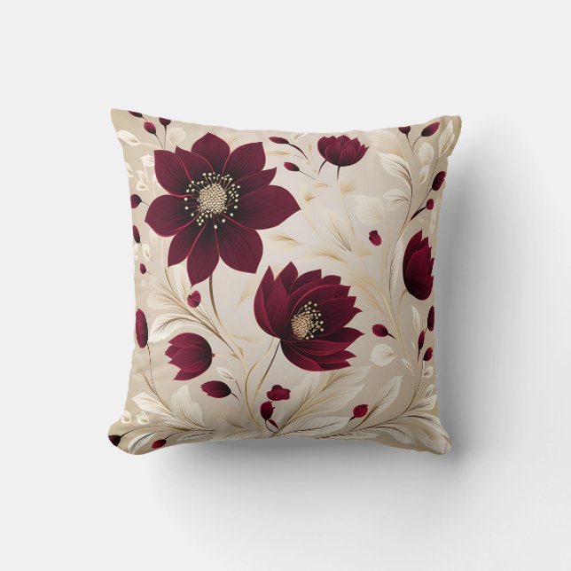 Moderna minimalistiska blommor i Burgundy Kudde (Framsida)