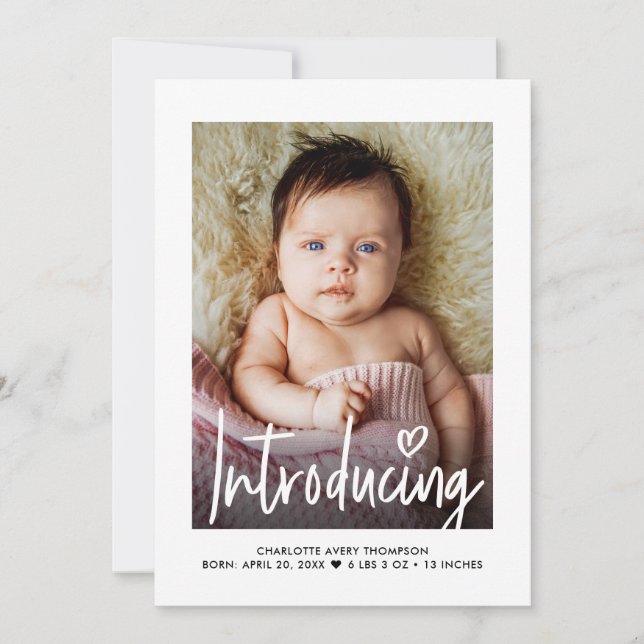 Moderna minimalistiska Födelseuppgifter för Babyfl Inbjudningar (Framsida)