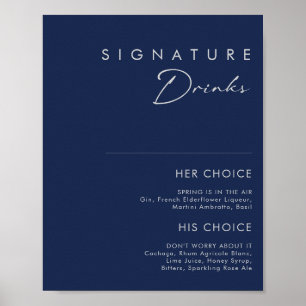 Moderna Minimalistiska Marinblå Silver Signaturdry Poster