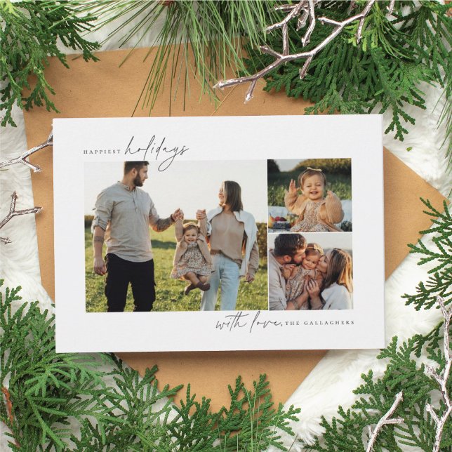 Moderna Minimalistiska Multi Foto Julkort (modern minimal holiday photo card multiple photos)