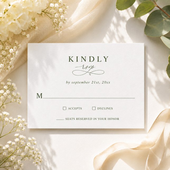 Moderna minimalistiska olivgröna bröllops-RSVP-kor OSA Kort (Skapare uppladdad)