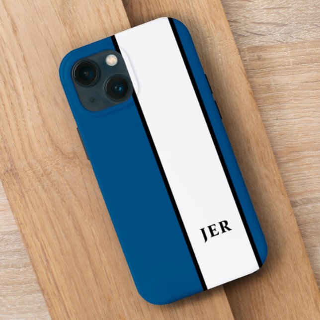 Moderna minimalistiska ränder monogram blå trendig (Skapare uppladdad)