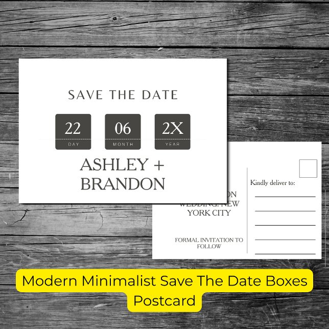 Moderna Minimalistiska Save The Date-lådor Vykort (Modern Minimalist Save The Date Boxes Postcard)