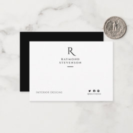 moderna minimalistiska svarta och vita monogram anteckningskort