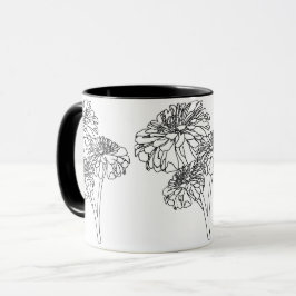 Moderna minimalistiska svarta vita blommor mugg