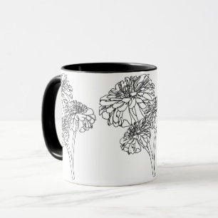 Moderna minimalistiska svarta vita blommor mugg