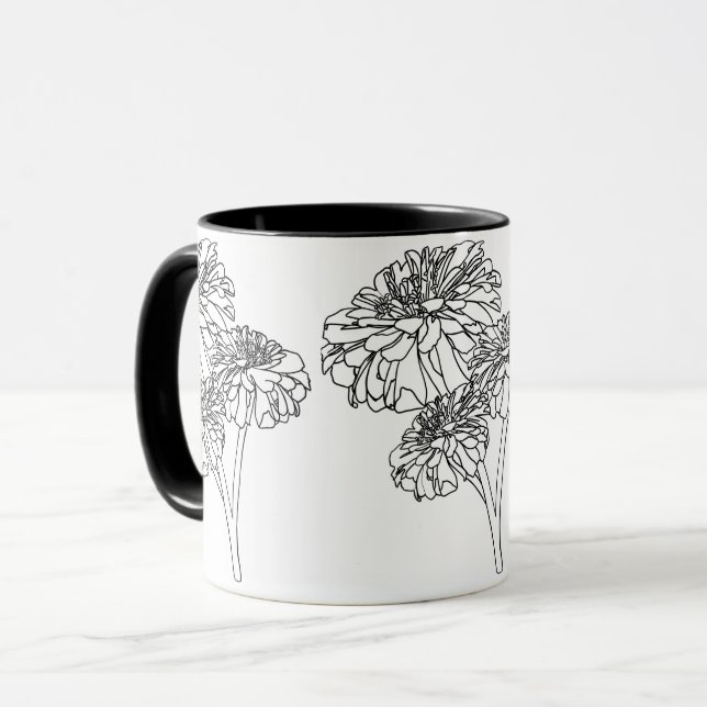 Moderna minimalistiska svarta vita blommor mugg (Framsida vänster)