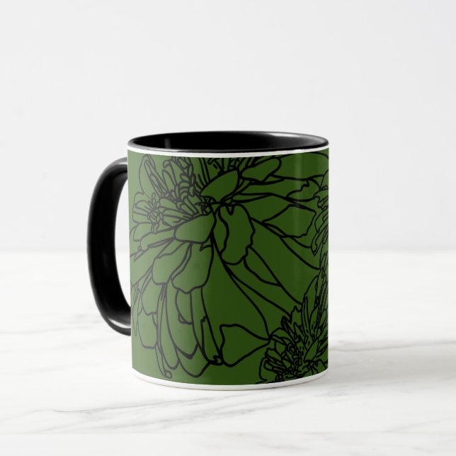 Moderna minimalistiska svarta vita blommor mugg (Framsida vänster)