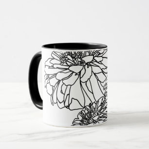 Moderna minimalistiska svarta vita blommor mugg