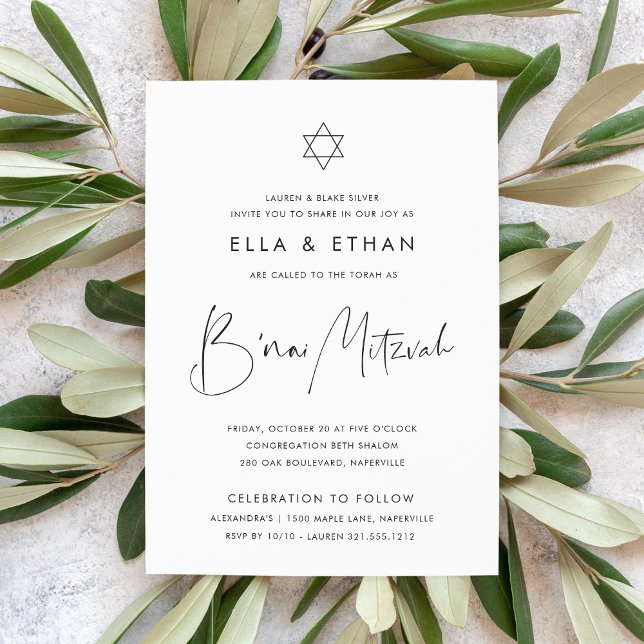 Moderna Minimalistiska Tvillingar B'nai Mitzvah Inbjudningar (Skapare uppladdad)