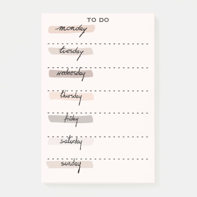 Moderna minimalistiska veckodagar att göra post-it block (Framsida)