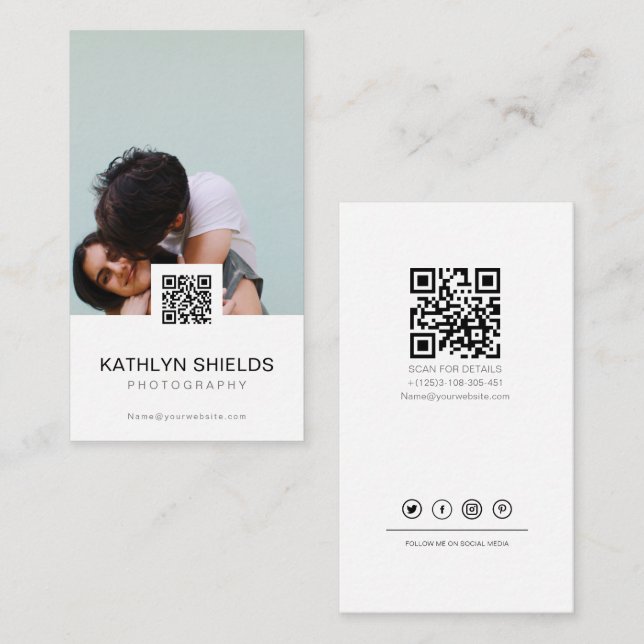 moderna minimalistiska visitkort qr fotografering (Fram/baksida)