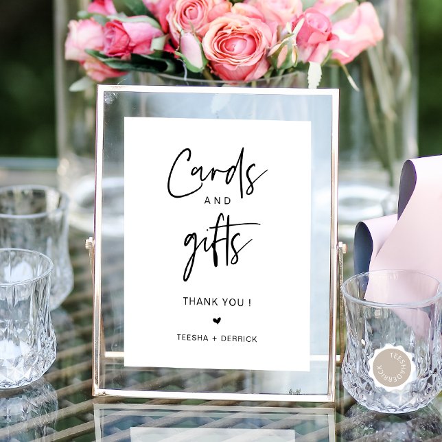 Moderna minimalistkort och gåvor från Bröllop Poster (Minimalist Cards and Gifts Sign Printable, Elegant Modern Script Wedding Table Signage Poster)