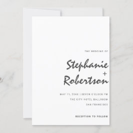 moderna minimalistskript svart och vitt bröllop inbjudningar