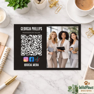 Moderna mjuka vita QR-kod foto sociala media-ikone Visitkort