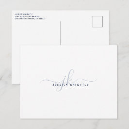Moderna monogram Elegant skrivna initialer Marinbl Vykort