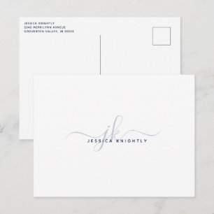 Moderna monogram Elegant skrivna initialer Marinbl Vykort