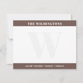 Moderna monogram familjenamn Mörkbrun brevpapper Anteckningskort