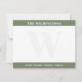 Moderna monogram familjenamn Sagegrön brevpapper Anteckningskort