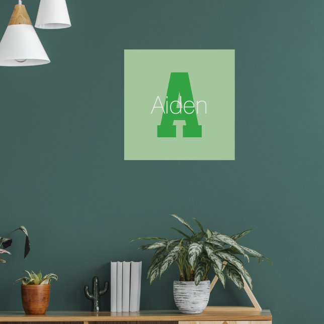 Moderna Monogram i blek- och kellygrön Poster (Vardagsrum 1)