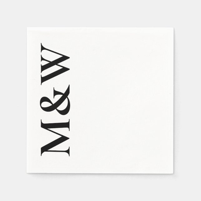 Moderna monogram initialer Fet Svart Vit Bröllop Pappersservett (Framsidan)