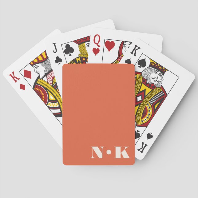 Moderna Monogram Initialer Orange Anpassad Bröllop Casinokort (Baksidan)