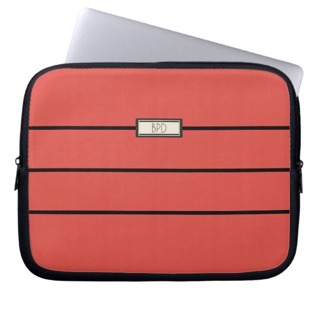Moderna Monogram Initialer Röd Svart Minimalistisk Laptop Fodral (Framsidan)