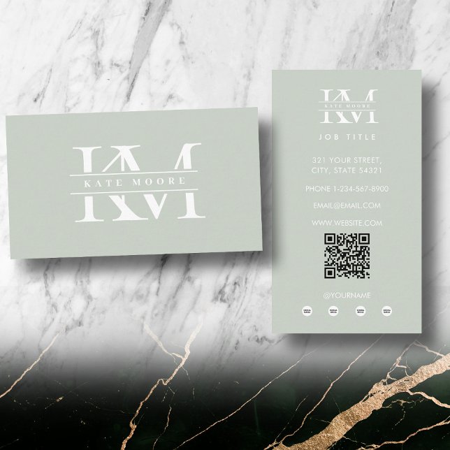Moderna monograminitialer professionell salvia grö visitkort (Modern Monogram Initials Professional Sage Green Business Card)