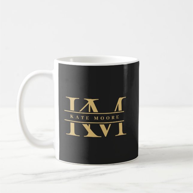 Moderna monograminitialer professionell svart guld kaffemugg (Vänster)