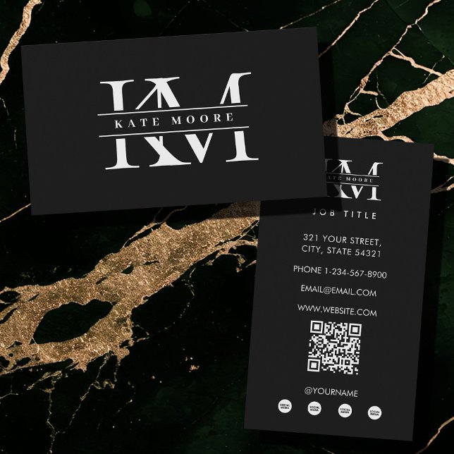 Moderna monograminitialer professionell svart vit visitkort (Modern Monogram Initials Professional Black White Business Card)