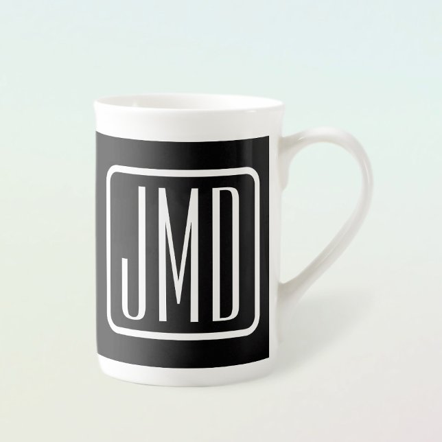 Moderna monograminitialer | Svart & Vit Benporslin Mugg (Skapare uppladdad)