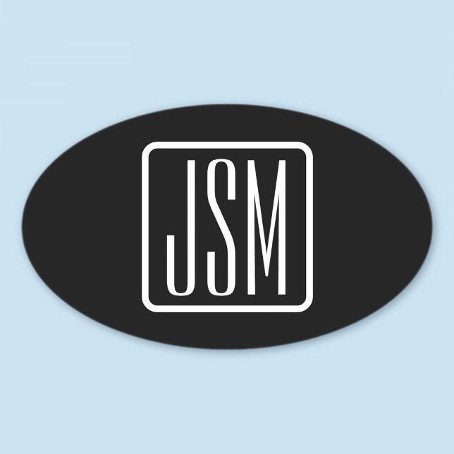 Moderna monograminitialer | Svart & Vit Ovalt Klistermärke (Skapare uppladdad)