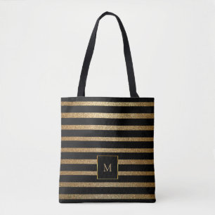 Moderna monogrammed chicsvart- och guldrandar tygkasse