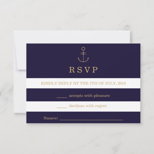 Moderna nautiska randiga bröllops-RSVP-kort OSA Kort (Framsida)