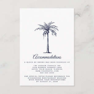 Moderna Navy Blue Palm Beach Bröllopsboenden Tilläggskort