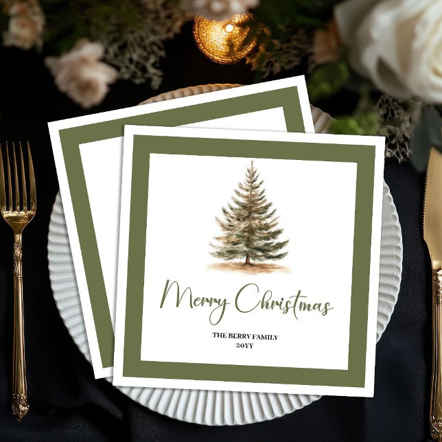 Moderna neutrala julgransfamiljens servetter (Modern Neutral Christmas Tree Family Napkins)