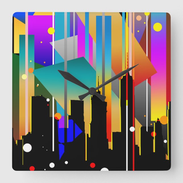 Moderna New York Geometriska Former Abstrakt Fyrkantig Klocka (Framsida)