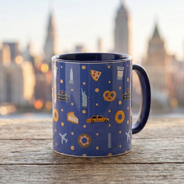 Moderna NYC-ikoner och landmärken mönster Royalblå Mugg (Skapare uppladdad)