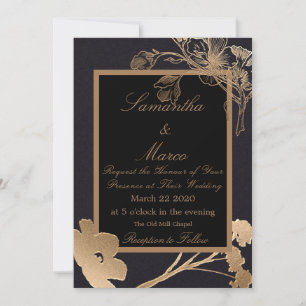 Moderna och Eleganta Metalliska Blommor Bröllop Inbjudningar